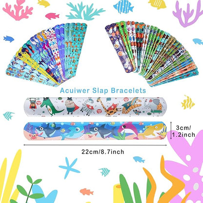 Viicoor Slap Bracelets, 50Pcs Snap Bracelet Wrisrtband for Party Favors Basket Bag Filler School Prizes Birthday Gifts Party Favors Bulk (#4-Marine Animals-50pcs)