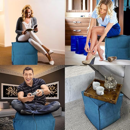 Louis Donné Unstuffed Pouf Ottoman, Square Supersoft Pouf Cover with Storage Solution, Foot Stool for Living Room, Home Decor, Christmas Decoration, 17x17 - Blue (Only Cover)