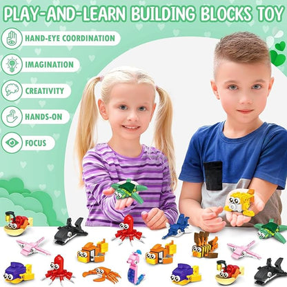Valentines Day Gifts for Kids, 24 Pack Valentines Day Cards for Kids Classroom School with Sea Animal Building Block Set, Kids Party Favors Goodie Bags Bulk Classmate Boys Girls Exchange Gifts