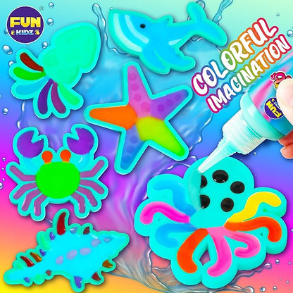Ocean Magic Water Elves Toys Kit, FunKidz Aqua Squishy Craft Kit for Kids 25 Bright Ocean Colors Gel 16 Ocan Creature Molds Great Birthday Gift for Boys Girls Summer Activities