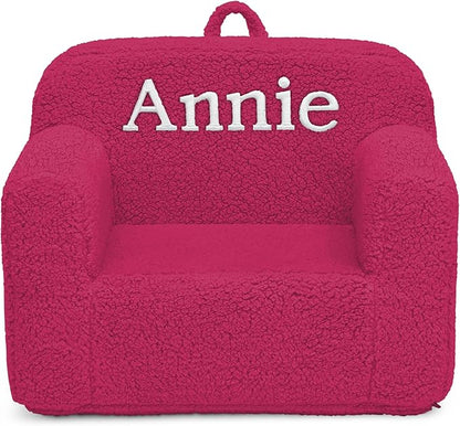 Delta Children Personalized Sherpa Cozee Chair - Customize with Name – Foam Kids Chair for Ages 18 Months and Up, Hot Pink
