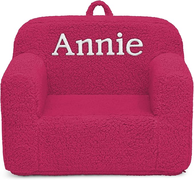 Delta Children Personalized Sherpa Cozee Chair - Customize with Name – Foam Kids Chair for Ages 18 Months and Up, Hot Pink
