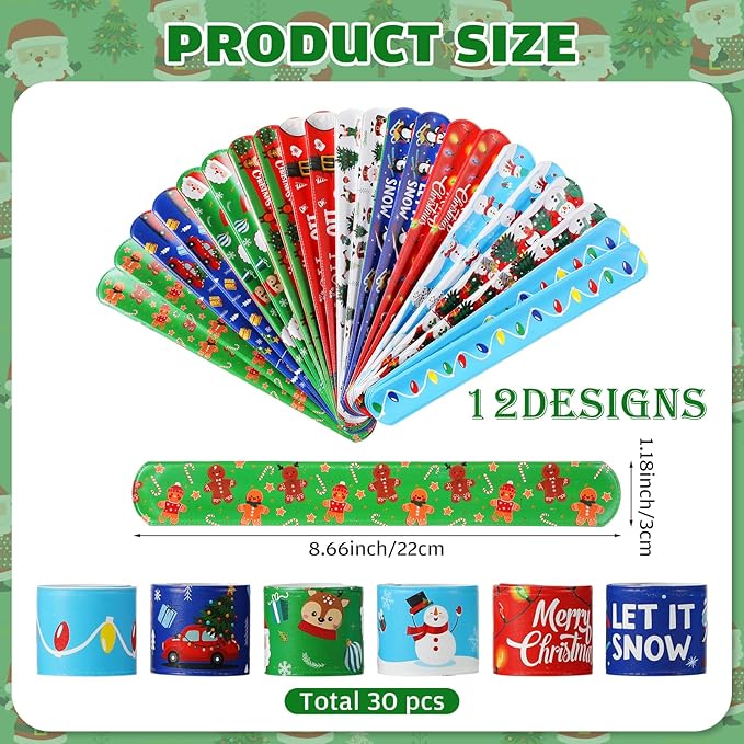 Capoda 60 Pieces Christmas Party Favors Christmas Silicone Bracelet Christmas Slap Wristbands Christmas Rubber Wristbands Xmas Slap Bracelets for Xmas Party Favors Stocking Stuffers Classroom Gifts