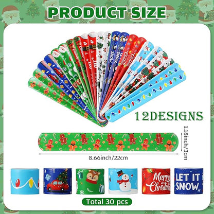 Capoda 60 Pieces Christmas Party Favors Christmas Silicone Bracelet Christmas Slap Wristbands Christmas Rubber Wristbands Xmas Slap Bracelets for Xmas Party Favors Stocking Stuffers Classroom Gifts