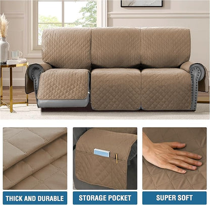 H.VERSAILTEX 100% Waterproof Recliner Sofa Cover Recliner Couch Cover for 3 seat Non Slip Reclining Couch Cover for Dog Washable Furniture Protector with Elastic Straps(Recliner Sofa, French Oak)