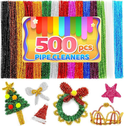 IOOLEEM 500pcs Glitter Pipe Cleaners, Chenille Stems, Pipe Cleaners for Crafts, Pipe Cleaner Crafts, Art and Craft Supplies.