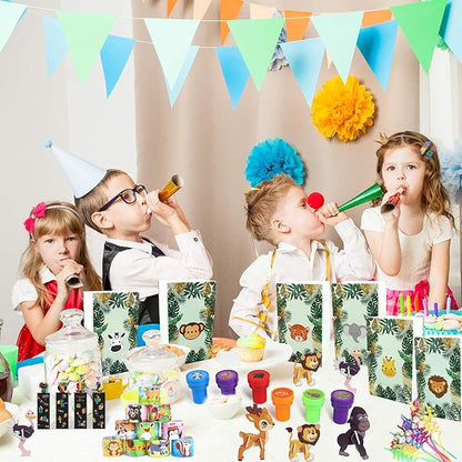 158PCS Jungle Safari Party Favors Set – Wild Animals Goodie Bag Stuffers, Masks, Straws, Stamps, Keychains, Gift Bags, Assembly Toys for Kids Birthday Party, Boys & Girls Party Favors