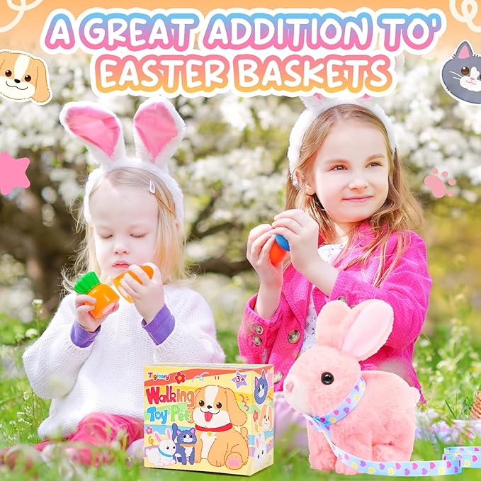 Tagitary Easter Plush Bunny Toys for Kids - Interactive Electronic Rabbit with Sounds, Wiggling Ears, Hopping Motion, Leash - Perfect for Easter, Christmas, or Birthday Gifts