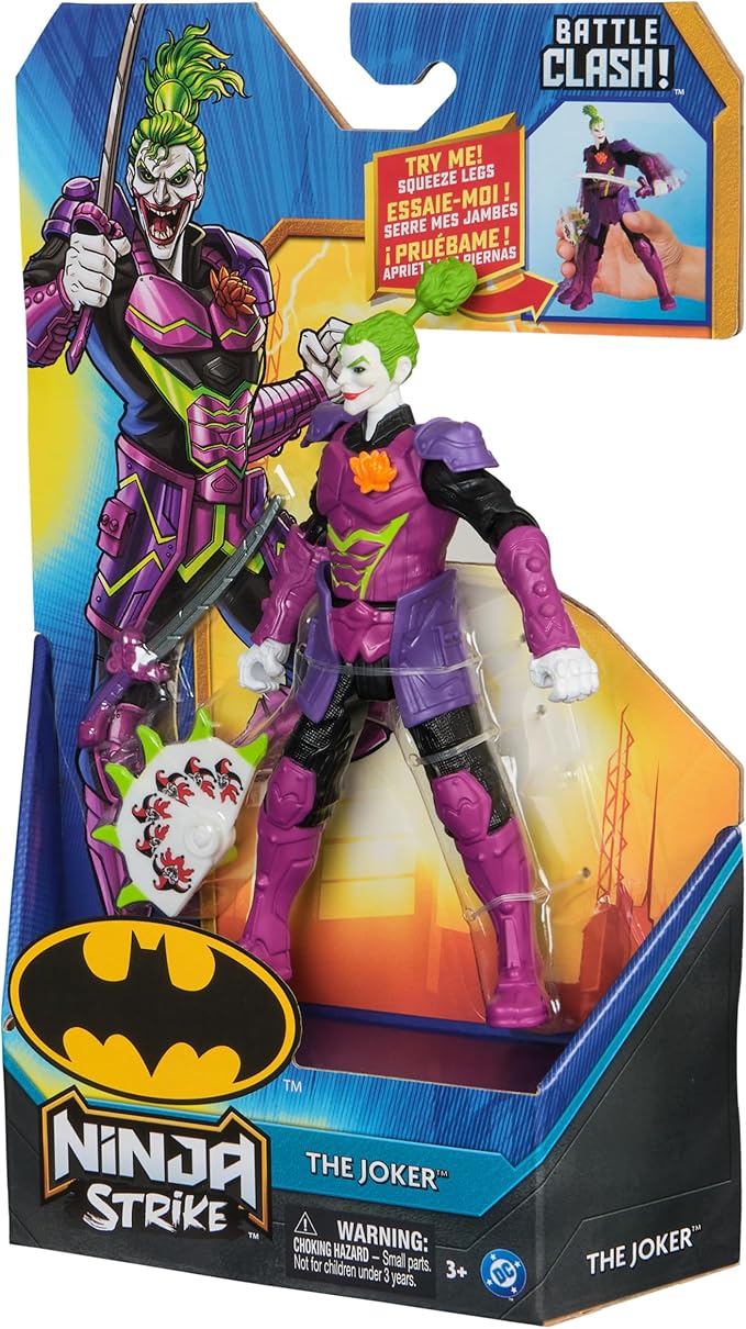 DC Comics, Batman Battle Clash 6” Ninja Strike The Joker Action Figure with 2 Ninja Accessories, Super Hero Kids Toys for Boys and Girls Ages 3 & Up