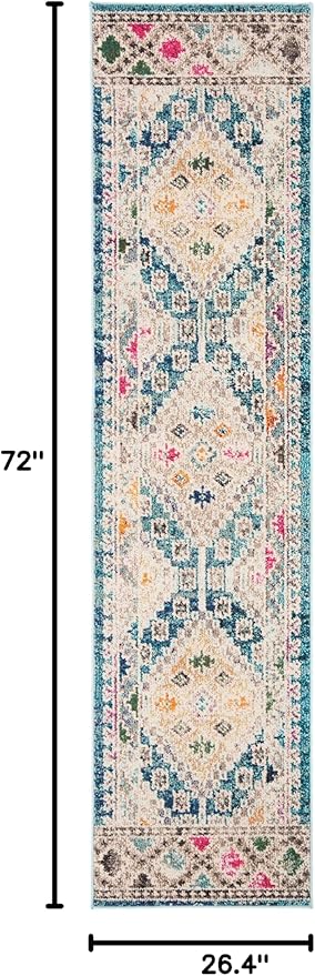 SAFAVIEH Madison Collection Runner Rug - 2'2" x 6', Dark Blue & Yellow, Boho Diamond Distressed Design, Non-Shedding & Easy Care, Ideal for High Traffic Areas in Living Room, Bedroom (MAD418N)