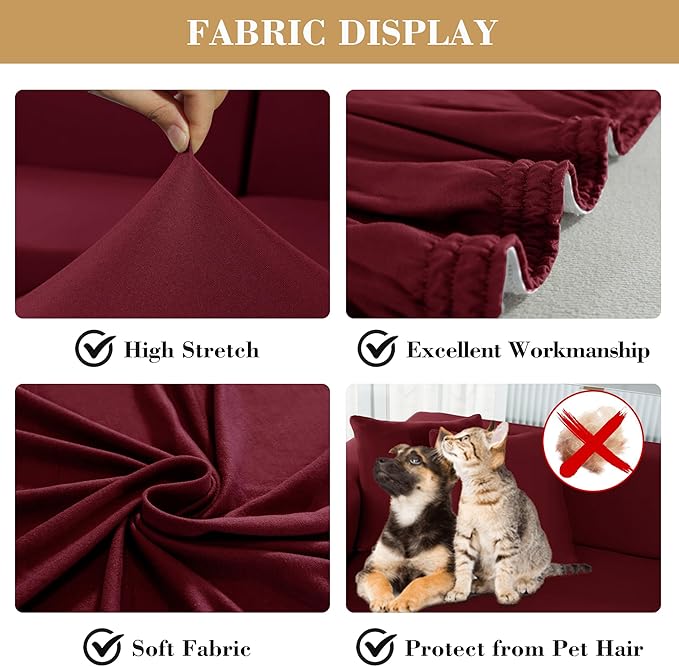 Jin Le 4 Pieces Recliner Cover Stretch Recliner Chair Cover 1 Seater Recliner Couch Covers Sofa Covers Stretch Soft Furniture Protector with Elastic Bottom and Ties for Kids Pet(Recliner, Burgundy)