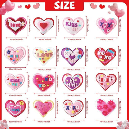16 Sets Valentine's Day DIY Stuffed Craft Kit Heart Sewing Kit Valentines Day DIY Sewing Set for Beginners Heart Educational Gift Set for Boys and Girls Valentines Felt Ornaments Decoration for kids