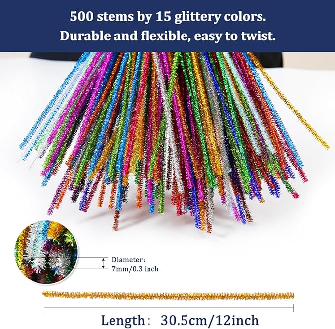 Pipe Cleaners, Pipe Cleaners Craft, Arts and Crafts, Crafts, Craft Supplies, Art Supplies (1000 Red Glitter Pipe Cleaners)…