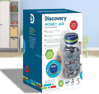 Discovey Digital Coin Counter Money Jar, LCD Screen, Automatic Piggy Bank Savings for US Coins, Keeps Track of Deposits, Battery Operated, Kids Gift