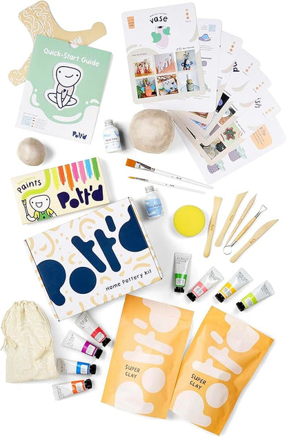 Pott'd Air Dry Clay for Adults. Beginners Home Pottery Kit for Adults. DIY Crafts Includes: Air-Dry Clay, Tools, Paints, Brushes, Sealant, Guides