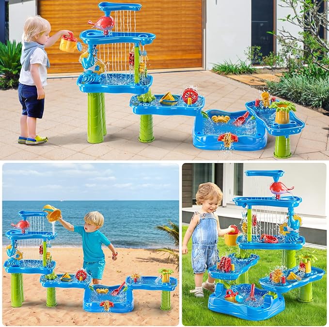 Water Table for Toddlers 1-3 3-5, 5-Tier Water Table for Kids with Sand Beach Toys, Water and Sand Sensory Table Beach Outdoor Birthday Gifts Toys for Kids Toddlers Age 3 4 5 6 7 8 Boys Girls