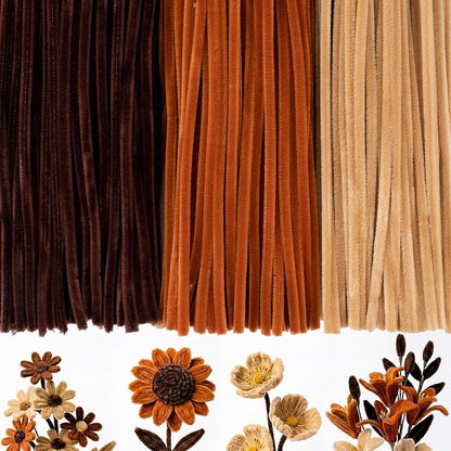 Caydo 300 Pieces Brown Pipe Cleaners for Flowers, Thick Fluffy Chenille Stems Bulk for Making Animals and Kids Creative Arts and Crafts