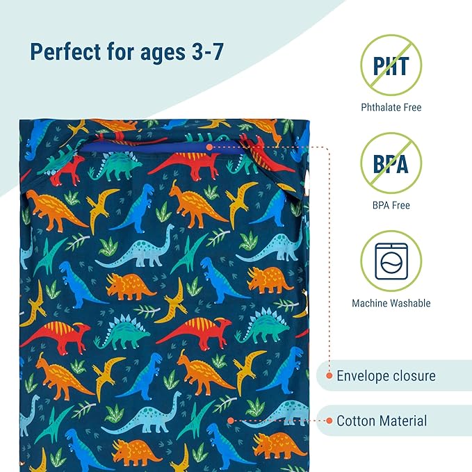 Wildkin Kids Nap Mat Cover for Boys & Girls, Sewn-in Flap Design Rest Mat Cover, Perfect for Preschool & Daycare, Fits our Vinyl Nap Mat up to 1.5 Inches Including Basic Sleep Mat (Jurassic Dinosaurs)
