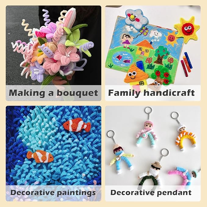 300pcs Purple Pipe Cleaners Bulk - Fluffy Craft Pipe Cleaners for Arts & Crafts, Ideal for Making Flowers, Animals & Decorations (12 x 0.24 inches)
