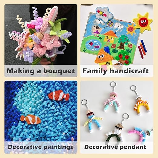 300pcs Yellow Pipe Cleaners Bulk - Fluffy Craft Pipe Cleaners for Arts & Crafts, Ideal for Making Flowers, Animals & Decorations (12 x 0.26 inches)