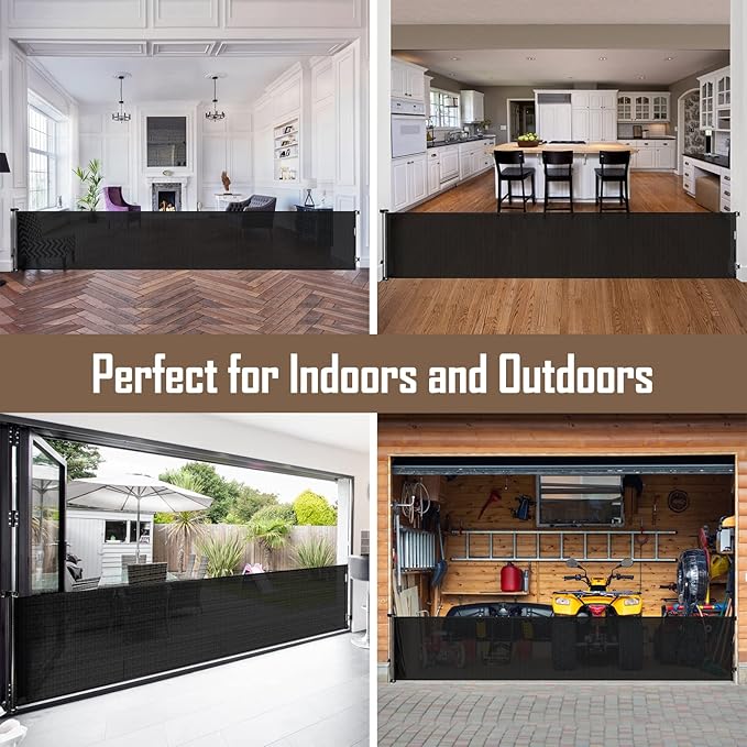 185 Inch Extra Long Baby Gates for Large Openings, Retractable Baby Gates Extra Wide Retractable Dog Gate Outdoor Retractable Gate Indoor Extra Large Baby Gate, Mesh Gates for Kids Or Pets, Black