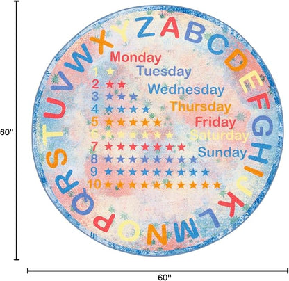 SAFAVIEH Kids Playhouse Collection Area Rug - 5' Round, Blue & Orange, Non-Shedding Machine Washable & Slip Resistant Ideal for High Traffic Areas for Boys & Girls in Playroom, Bedroom (KPH251M)