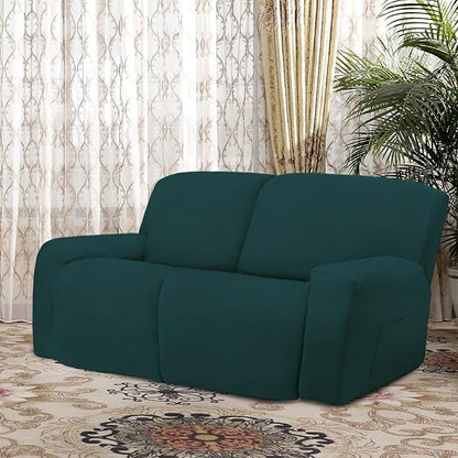 Easy-Going Oversized 6 Pieces Microfiber Stretch Sectional Recliner Loveseat Sofa Slipcover Soft Fitted Fleece 2 Seats Couch Cover Washable Furniture Protector with Elasticity for Kids Pet Deep Teal