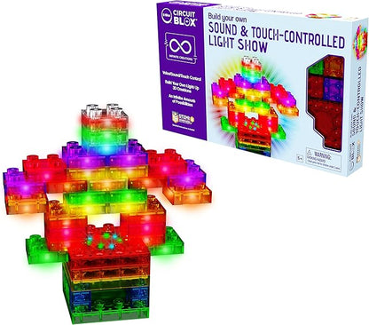 E-Blox Building Blocks STEM Circuit Kit, Build Your Own Sound & Touch Controlled Light Show, LED Lights Fade in & Out, Reacts to Voice & Music, Science, Birthday Gift, Boys, Girls, 5+