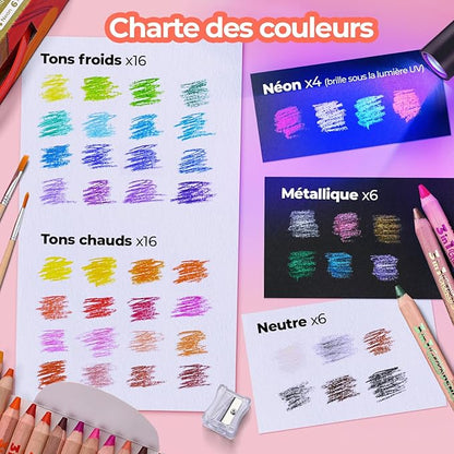 Gecko 3-in-1 Kids' Pencil Set | 48 Coloring Pencils with 2 Brushes, Sharpener, and Book for Ages 3 and Up | Ideal for Drawing, Pencil-Crayons, and Sets for Children