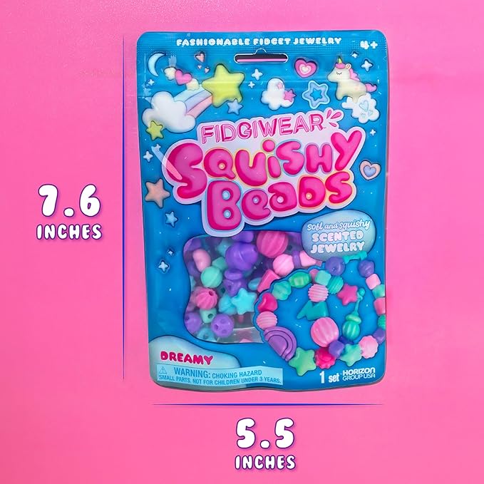 Fidgiwear Squishy Beads – Dreamy Blue Theme, Create Fashionable Fidget Jewelry with Scented Squishy Beads for Jewelry Making, Toddler Sensory Bracelet Making Kit for Ages 3+