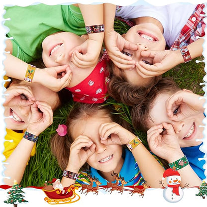 Christmas Slap Bracelets for Kids - 36 PCS Bulk Xmas Snap Bracelets Christmas Stocking Stuffers Goodie Bag Stuffers Santa Christmas Party Favors Supplies Decorations Classrooom Prizes for Girls Boys