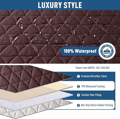 TAOCOCO 100% Waterproof Recliner Sofa Cover-Non Slip Split Couch Covers for Reclining Couches with Elastic Straps,Couch Covers for 3 Cushion Couch Sofa Pet Friendly(Coffee, 3 Seater)