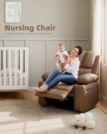 22'' Leather Recliner Chair for Adults, Overstuffed Manual Recliner Chair, Single Sofa with Cup Holder and Side Pockets, Upholstered Chair for Living Rooms, Tan