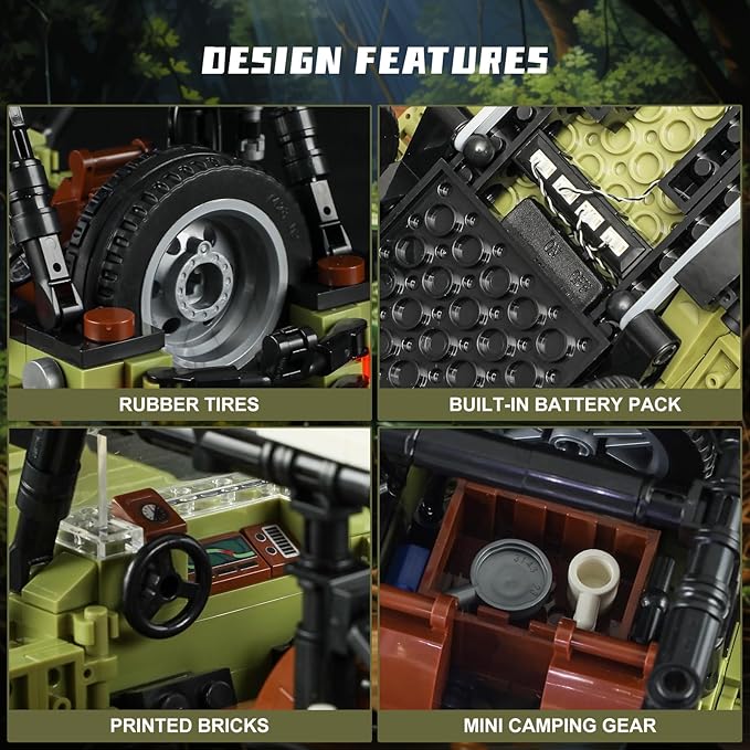 FUNWHOLE Jungle Off Roader SUV Building Kits with LED Lighting - Technic Car Model STEM Building Set 510 Pcs for Kids, Boys, and Girls Ages 8+