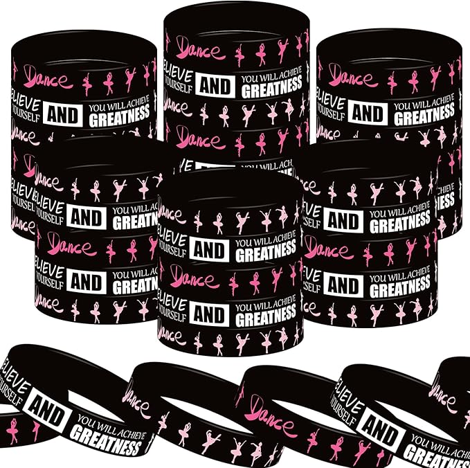 48 Pieces Ballet Party Wristbands Rubber Bracelets - Ballet Dance Birthday Party Favors Supplies Decorations Girl Party Goodie Bag Favor Stuffer Stretchable Silicone Wristband