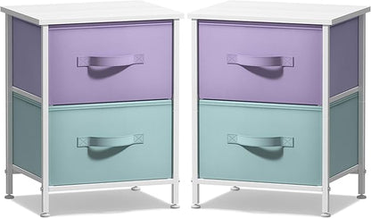 Sorbus Nightstand with 2 Drawers - Kids Bedside Furniture End Table Night Stand - Steel Frame, Wood Top & Easy Pull Fabric Bins - Dresser & Chest for Home, Bedroom Accessories, Office & Dorm (2 Pack)