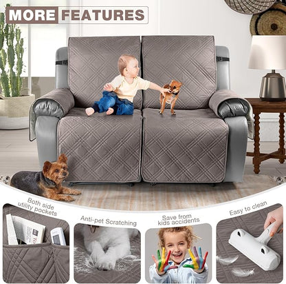 TAOCOCO 100% Waterproof Oversized Loveseat Recliner Cover, Non Slip Split Loveseat Covers for Reclining Loveseat with Elastic Straps for Kids Pets(Oversized 2 Seater, Light Browm)