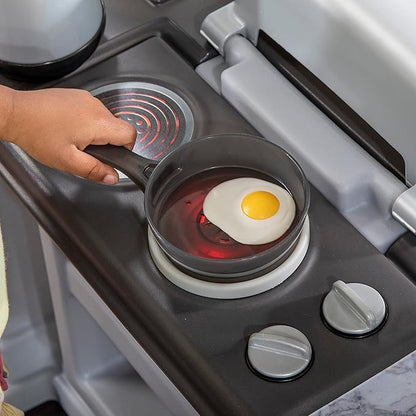 Step2 Grand Walk-in Kitchen & Grill Kids Playset, Indoor/Outdoor Kitchenette, Interactive Play with Lights and Sounds, Durable Plastic, 103 Piece Toy Accessories, Toddlers 2+ Years Old, Gray/White