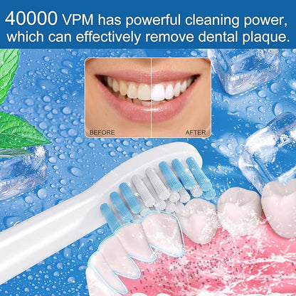 Electric Toothbrush, with 8 Replacement Brush Heads and 1 Travel Box,Sonic Toothbrush for Adults and Kids,Portable Rechargeable Toothbrush for Travel (White)