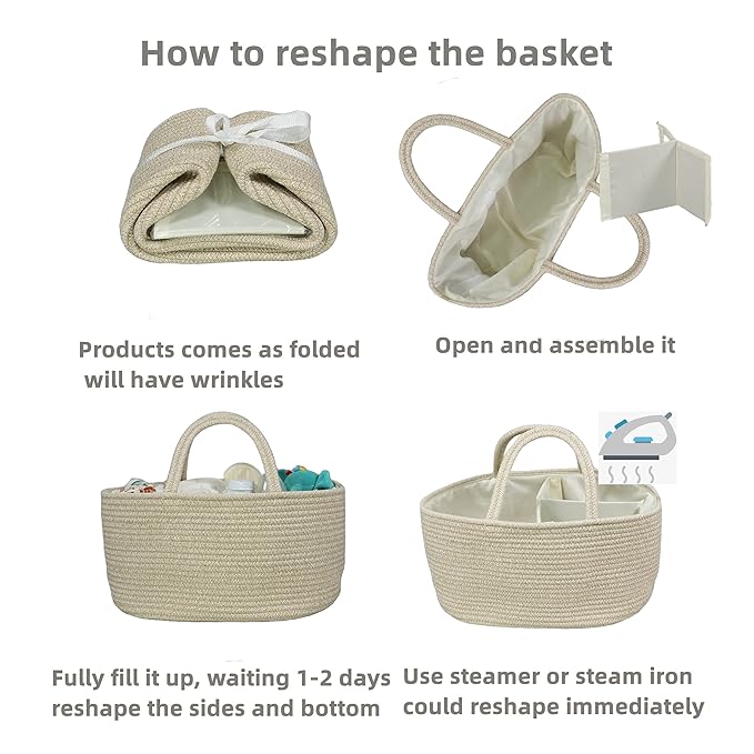 XUANGUO Large Baby Diaper Caddy Organizer for Girl Boy Rope Nursery Storage Bin Basket Portable Holder Tote Bag for Changing Table Car Travel Baby Shower Gifts Oatmeal