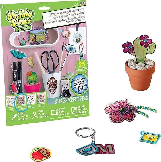 Shrinky Dinks Creative Pack, 25 Sheets Crystal Clear, Kids Art and Craft Activity Set, Kids Toys for Ages 6 Up by Just Play
