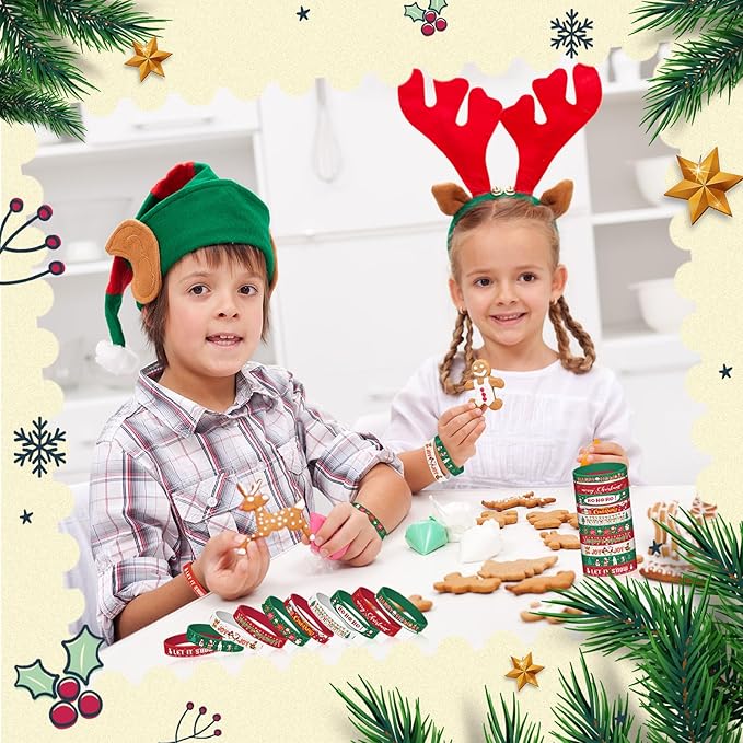 Syhood 200 Pieces Christmas Silicone Bracelets Rubber Wristbands Bulk Merry Christmas Bracelets Gifts for Kids Adult Xmas Party Favors Stocking Stuffers, 10 Style (Dark Red, Dark Green, White)