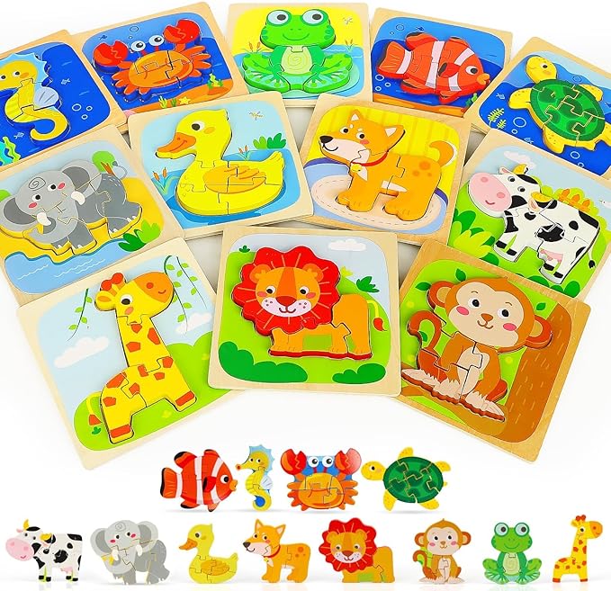 TOY Life Wooden Toddler Puzzles for 1-3, Montessori Toys for 1 2 3 Year Old, Animals Puzzles for Toddlers 2-4, Kids Wood Puzzle Educational Toy for Baby 12-19, Best Learning Toy Gifts for Boys Girls