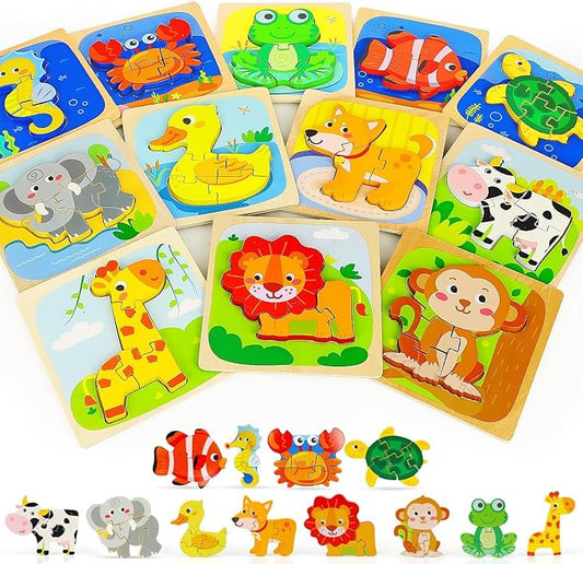 TOY Life Wooden Toddler Puzzles for 1-3, Montessori Toys for 1 2 3 Year Old, Animals Puzzles for Toddlers 2-4, Kids Wood Puzzle Educational Toy for Baby 12-19, Best Learning Toy Gifts for Boys Girls