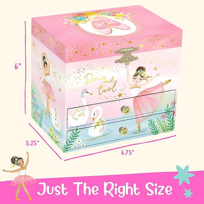 Musical Ballerina Jewelry Box for Girls - Kids Music Box with Spinning Ballerina, Ballet Birthday Gifts for Little Girls, Jewelry Boxes, 6.8 x 5.3 x 6 in - Ages 3-10, Pink