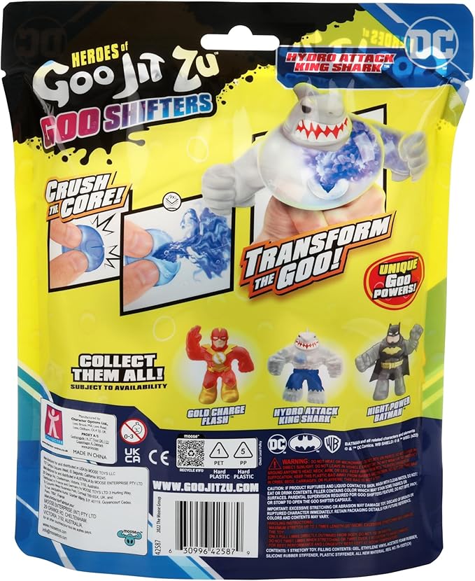 Heroes of Goo Jit Zu Goo Shifters DC Super Villain Stretchy Action Figure Hydro Attack King Shark. Incredibly Mushy DC 4.2" Toy Figure. Crush The Core!