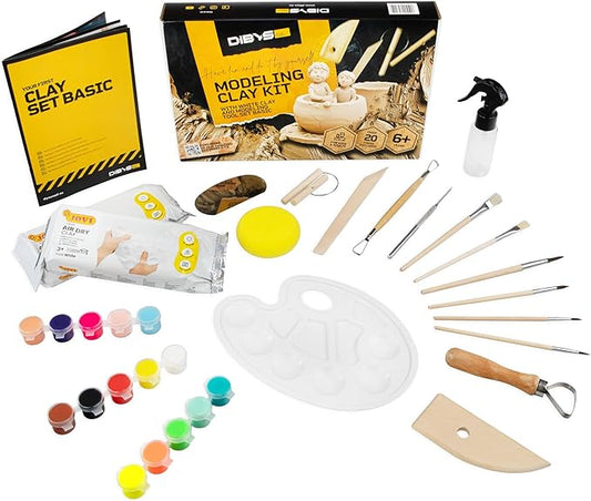 DIBYS at Home Pottery Kit for Adults & Kids | Air Dry Clay Set with Modeling Tools, Paint & Brushes | Clay Sculpting Kit with Step-by-Step Guide | Creative Craft Gifts & Kits | DIY Ceramic Kit
