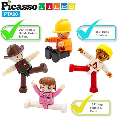 PicassoTiles 16 Piece Character Action Figures Toddler Toy Set Expansion Pack Magnetic Construction Blocks STEM Pretend Play Toys Building Tiles PTA08