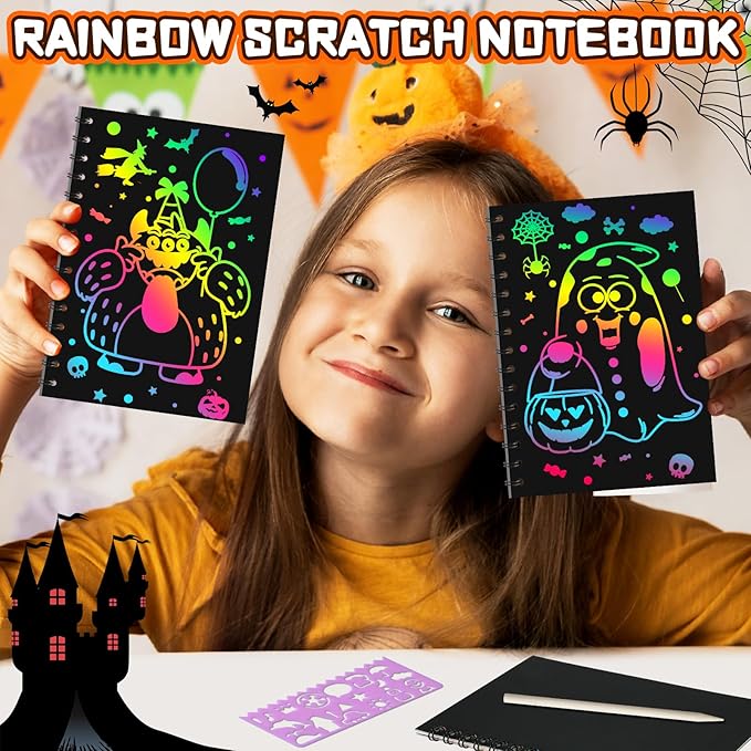 Halloween Party Favors for Kids Bulk: 24 Pack Rainbow Scratch Art Notebook Bulk Scratch Art Party Favors Girls Boys Birthday Party Favors Classroom Prizes Gifts