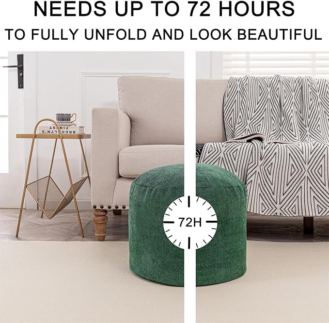 Sturdy Boucle Pouf Ottoman Foot Rest Nice Living Room Decor Lightweight Ottoman Pouf Filler Comfort Pouf Cover Modern Foam Stuffed Poof Perfect to Rest Your Feet No Need Assemble Moss Green